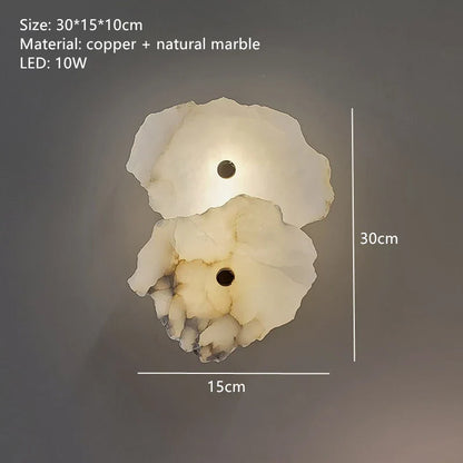 Lyxig naturlig marmor LED-vägglampa med koppardetaljer – modern inomhusvägglampa för sovrum och vardagsrumsinredning