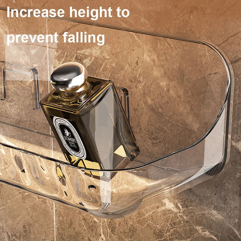 Carvallo Pro | Akryl-badrumshylla utan borrning | Väggmonterad duschhylla | Kosmetik- & schampo-hållare | Transparent | 12×9×8 cm / 24×9×8 cm