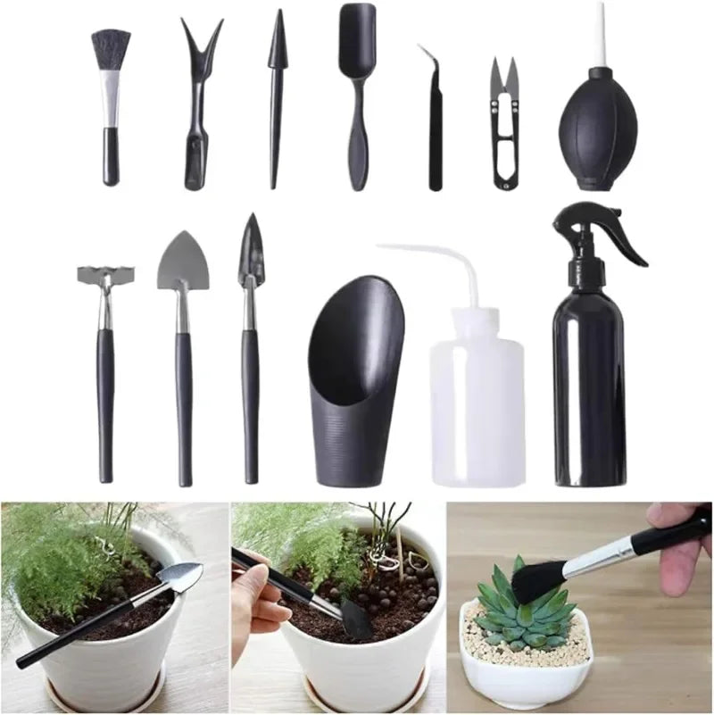 Carvallo MicroGarden Set 15-delat bonsai- & suckulentträdgårdsverktygsset | Med väska & planteringsmatta | För omplantering, beskärning & skötsel