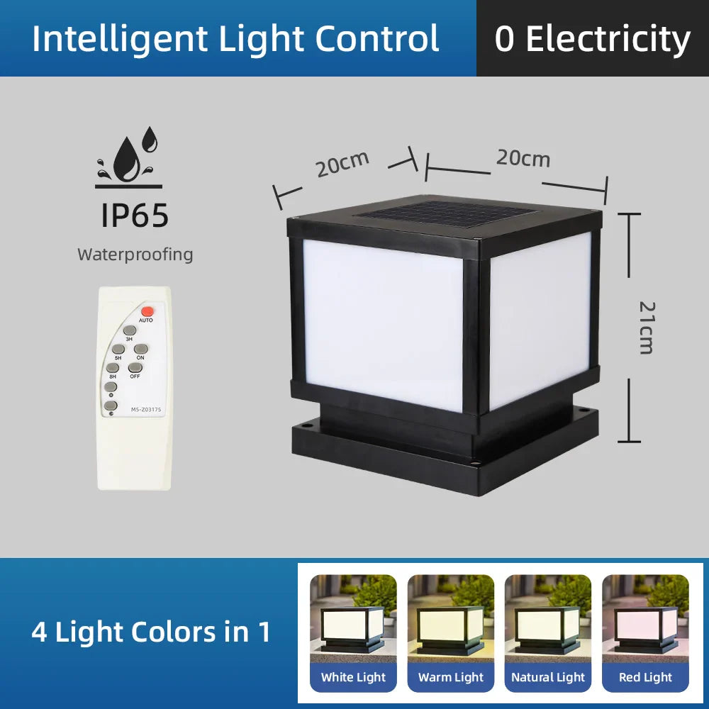 Carvallo PillarGlow Solarljusstolpe LED med fjärrkontroll & timer – IP65 Vattentålig