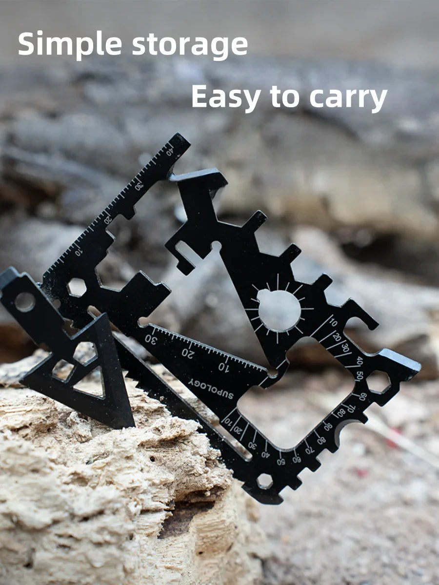 Carvallo Pro 18-i-1 Multifunktions Survival-Tool | Kompakt Utomhuskort med Kniv | 8,5 × 5,2 cm | Rostfritt Stål