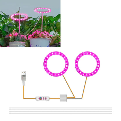 Carvallo Luminara Ring | LED-växtbelysning med timerfunktion | 1–4 huvuden | USB-driven &amp; 5-stegs dimbar