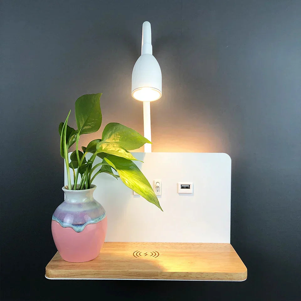 BrightShelf - LED Vägglampa med USB-port och Hylla