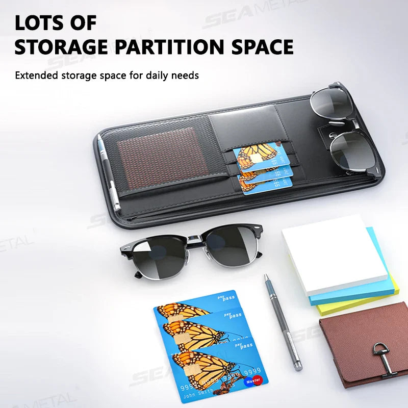 Carvallo VisorPro Auto solskyddsorganisator | PU-läder | Med kortfack & glasögonklipp | För dokument, nycklar & mobil