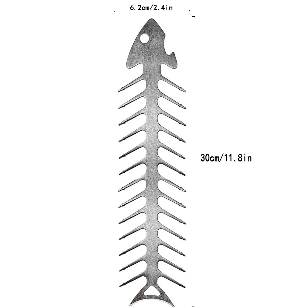 Carvallo Fiskben-formad BBQ-spett | Rostfritt stål | Rostfri & värmebeständig | 30 × 6 cm