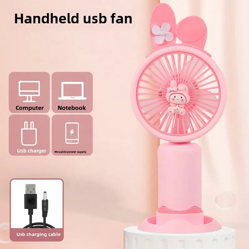 Carvallo Mini Handfläkt med mobilhållare | Bärbar &amp; Återuppladdningsbar | Cartoon-design | USB-fläkt för kontor &amp; present