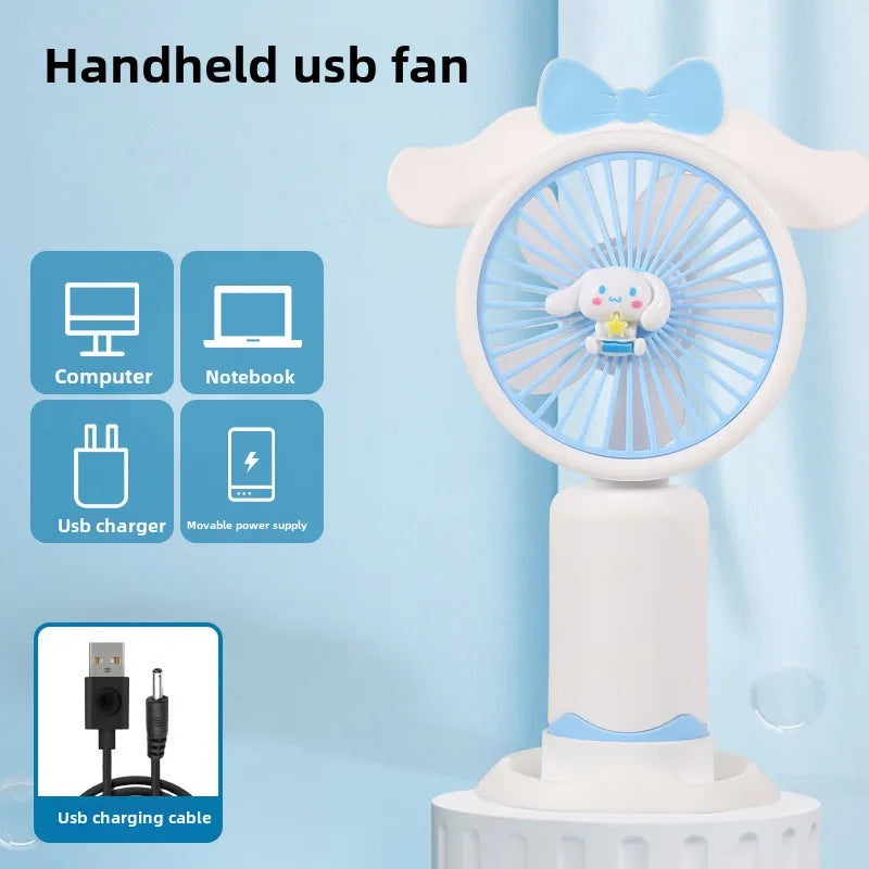 Carvallo Mini Handfläkt med mobilhållare | Bärbar & Återuppladdningsbar | Cartoon-design | USB-fläkt för kontor & present