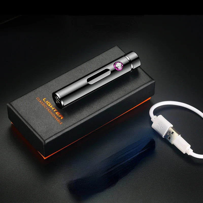 Carvallo Cylinder-USB-Lighter | Double Arc Technology | Rechargeable & Windproof | Noble Metal Case for Men