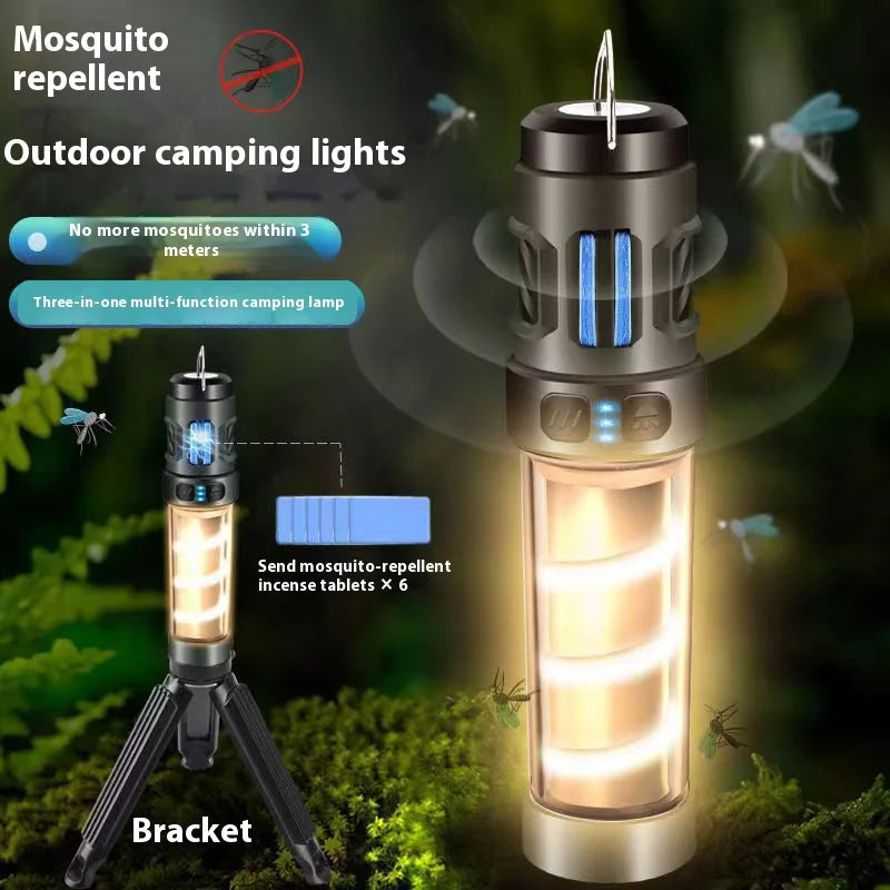 Carvallo Trek+ Campinglampa med myggskydd | Uppladdningsbar, LED-ficklampa & stativ | 5 ljuslägen & powerbank-funktion – IP44