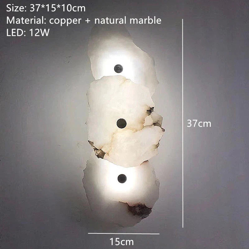 Lyxig naturlig marmor LED-vägglampa med koppardetaljer – modern inomhusvägglampa för sovrum och vardagsrumsinredning