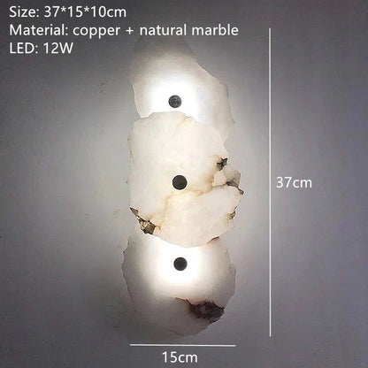 Lyxig naturlig marmor LED-vägglampa med koppardetaljer – modern inomhusvägglampa för sovrum och vardagsrumsinredning