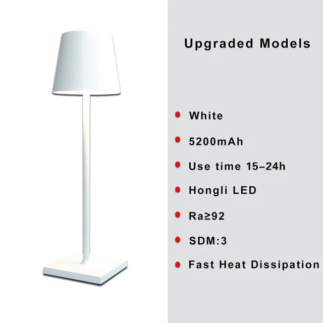 RoyaleGlow Trådlampa - USB-laddningsbar vattentät bordslampa med touch-knapp