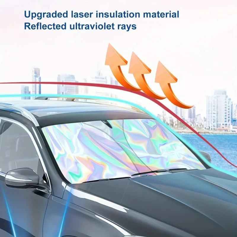 Carvallo Fällbart Bilsolskydd | Värmeskydd med Lasereffekt | UV-blocker för vindrutan | Reflekterande & Kompakt
