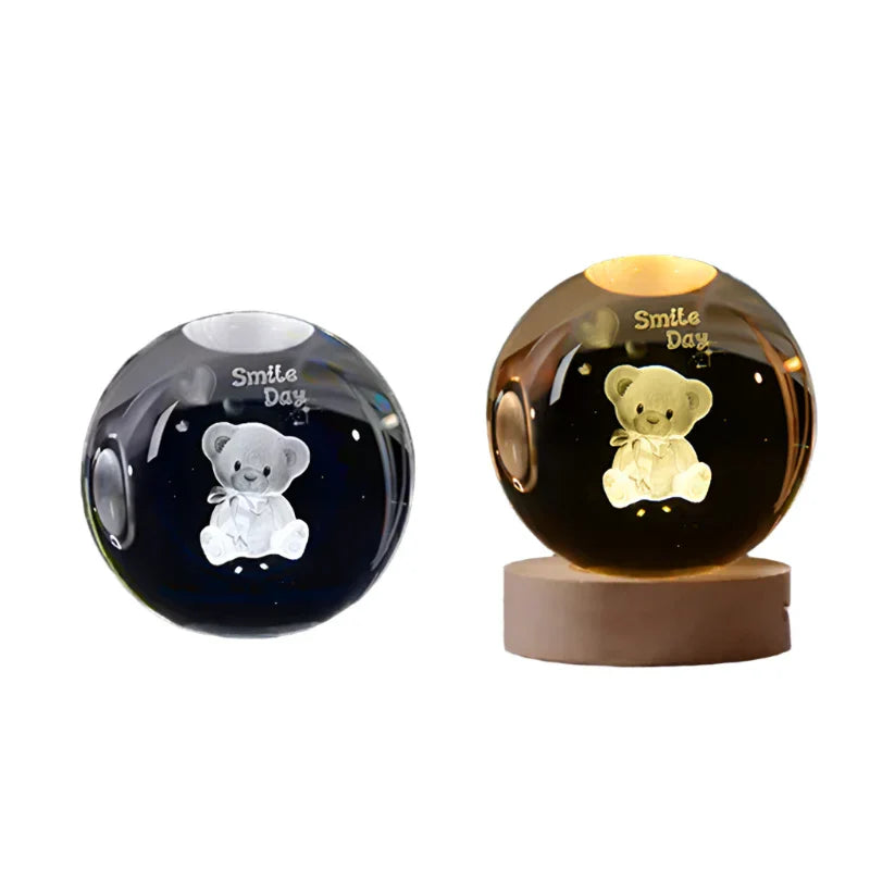 LumiCrystal - 3D LED Nattljus med Stjärnprojektor och Träbas