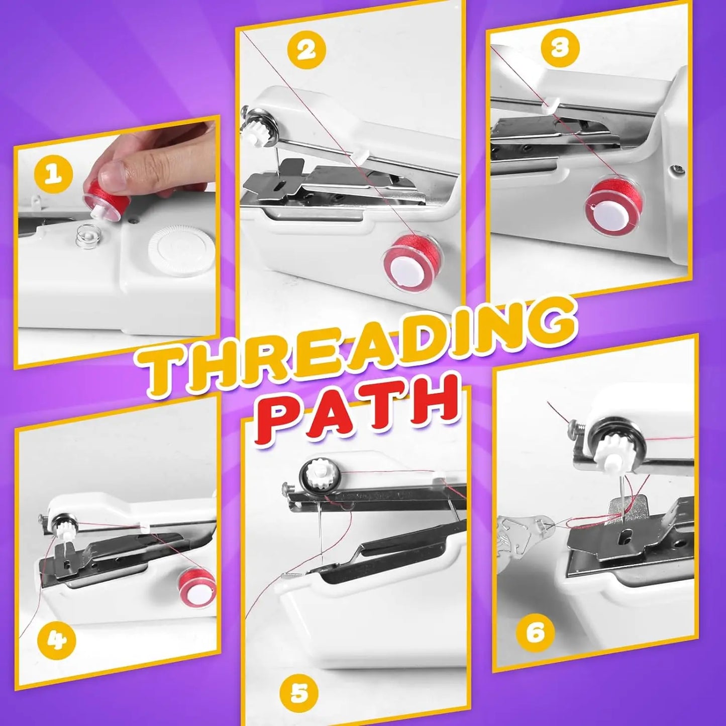 Carvallo Mini Symaskin | Bärbar & Praktisk | För DIY & Reparationer på språng | Vit/Rosa/Svart