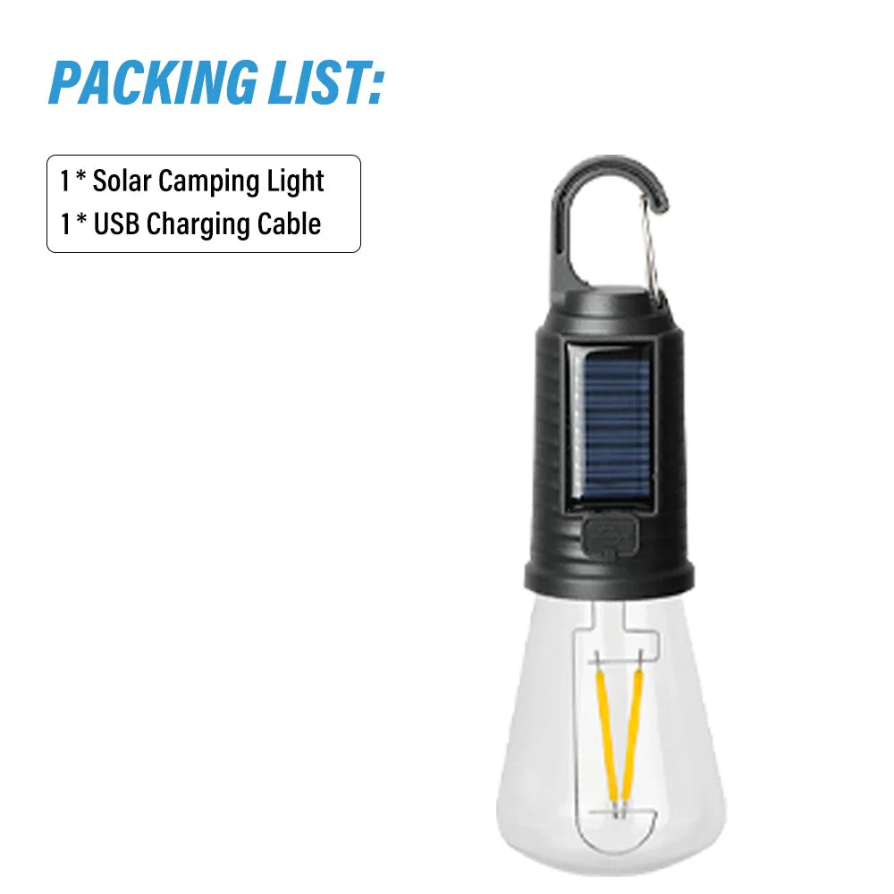 Carvallo Solar Campinglampa Vintage | Återuppladdningsbar via sol & USB | 3 ljuslägen | Bärbar & Vattentålig