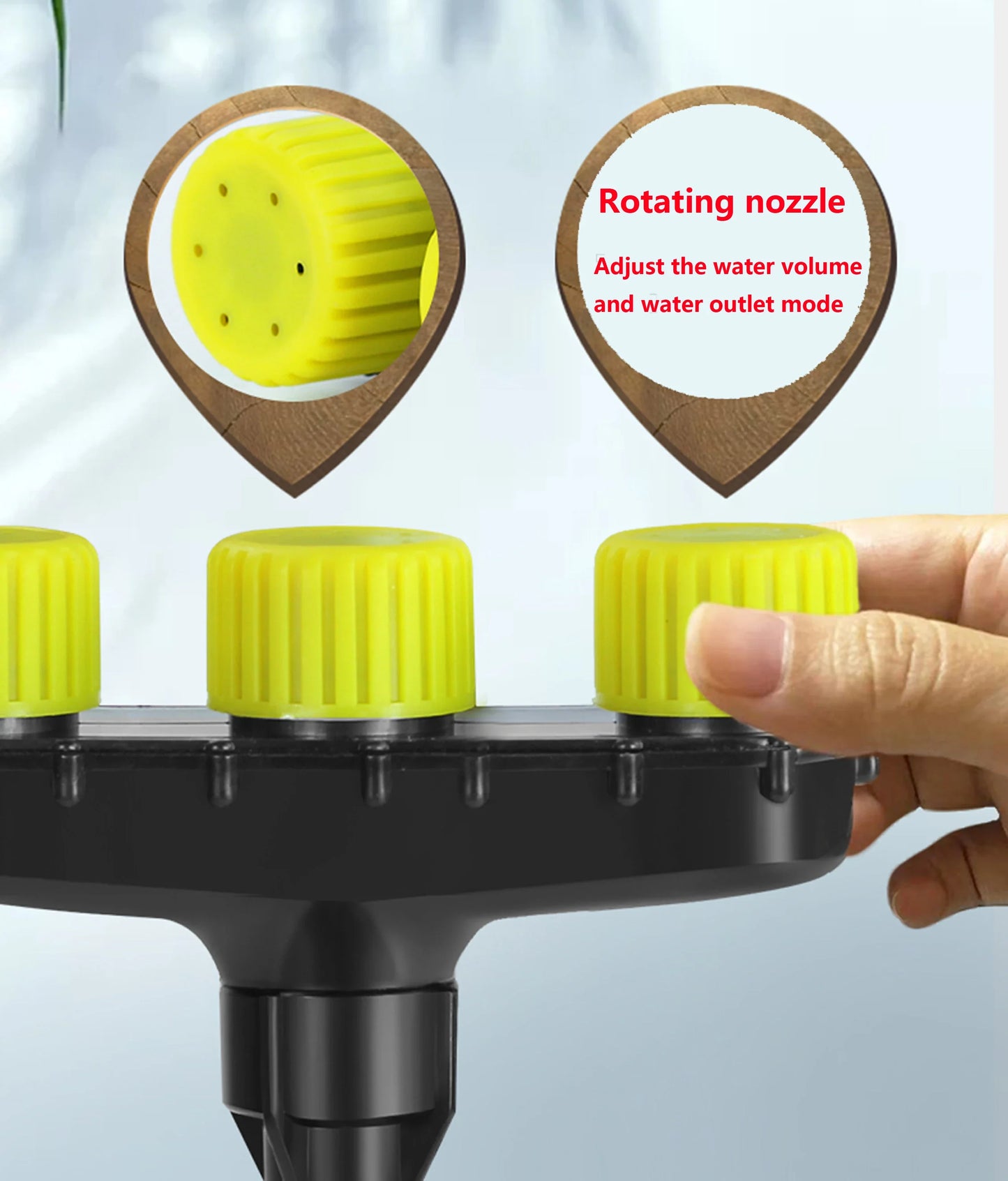 Carvallo Fördelare-Sprinkler | Högtrycksspruthuvud med 3–6 munstycken | För trädgårds- & jordbruksbevattning – Gul/ Svart