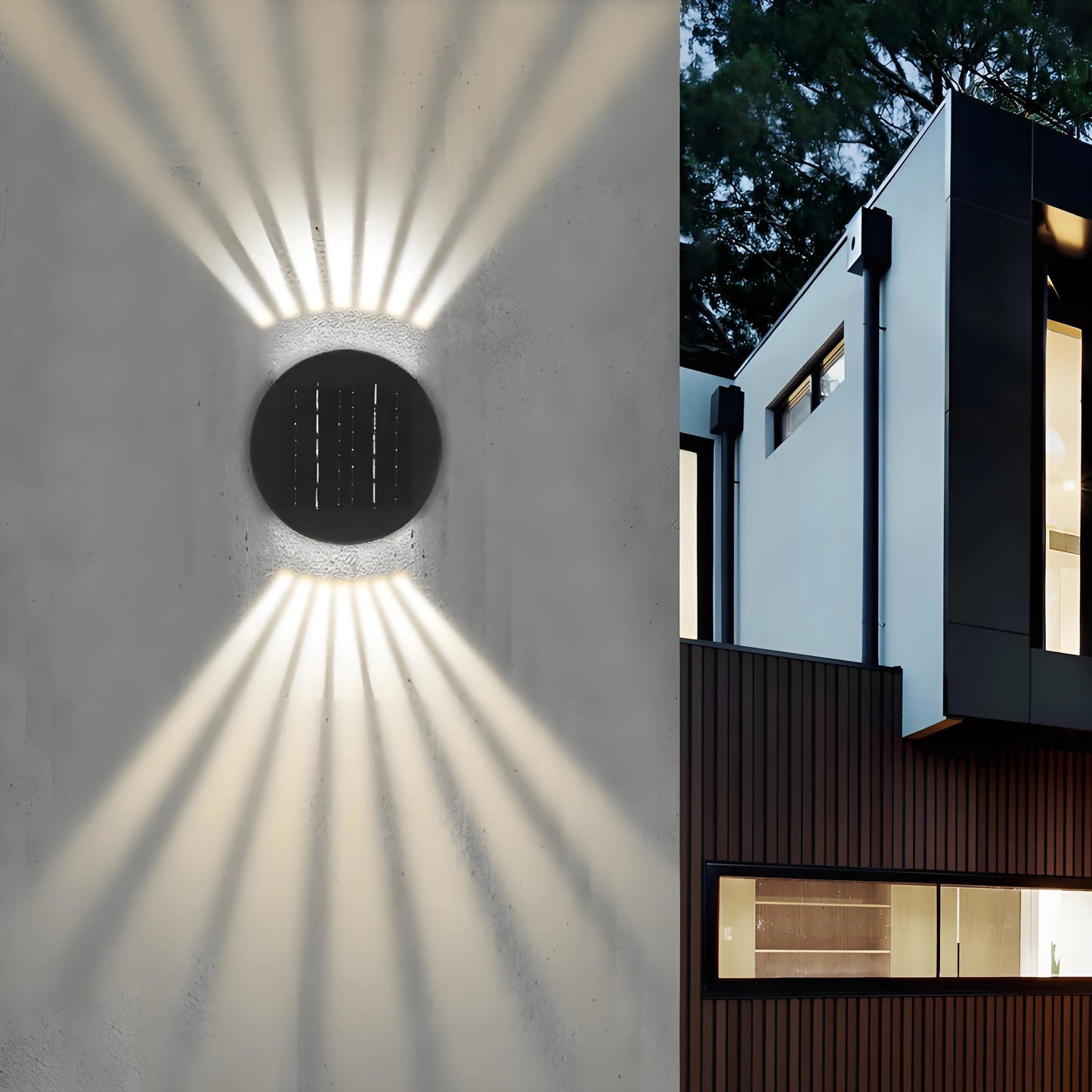 Carvallo Solar-Utomhusvägglampa Up‑Down 10 × 10 cm | IP65 Vattentät | Sol‑LED för Hem, Trädgård & Terrass