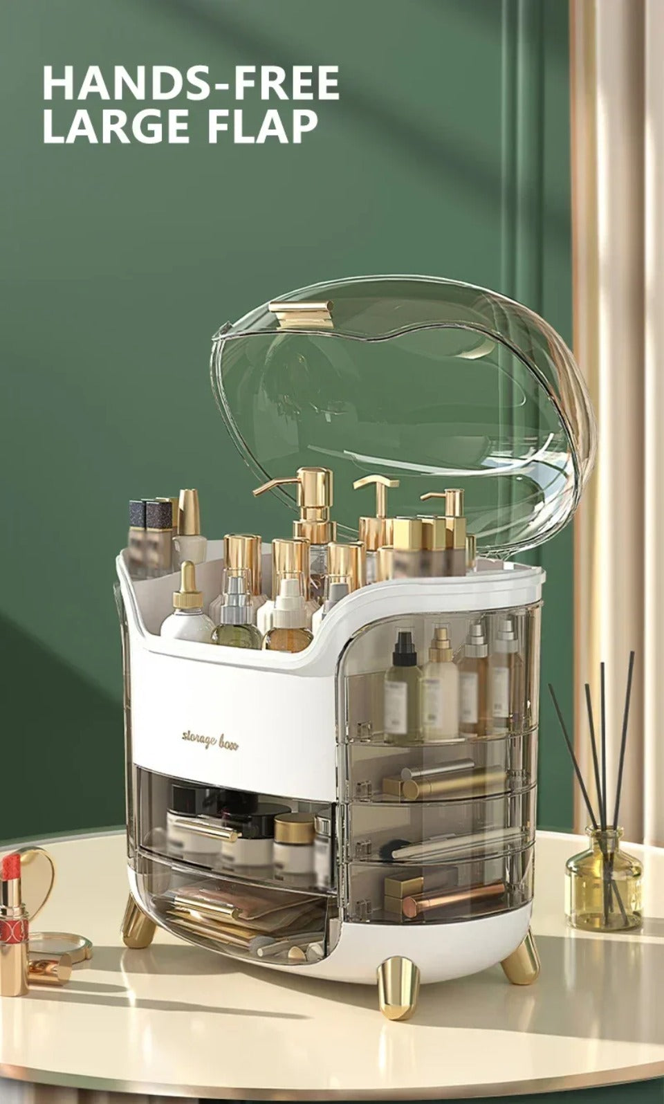 Transparent Desktop Makeup Organizer – Stort kapacitet dammavvisande smycke- och kosmetikaförvaringslåda
