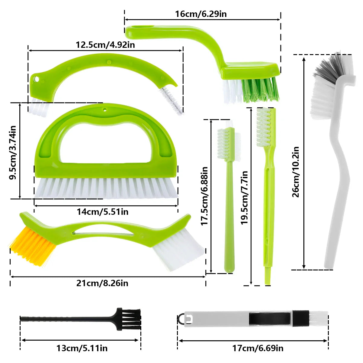Carvallo Rengöringsborstar Set | 9-pack Fog- & Spårborstar | Ergonomisk & Återanvändbar | För Bad, Kök & Fönster