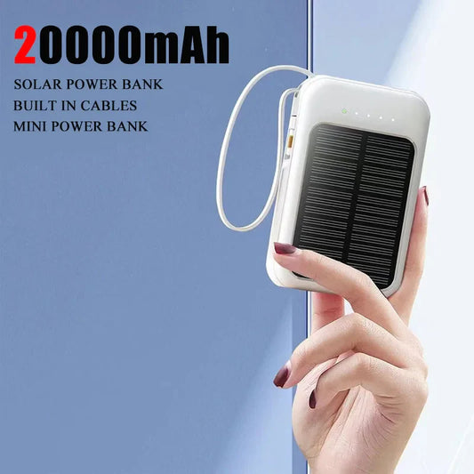 Carvallo-Powerbank Solivon Core 20K | 20.000 mAh | Med integrerade kablar & LED-lampa | För iPhone, Samsung, Xiaomi & mer
