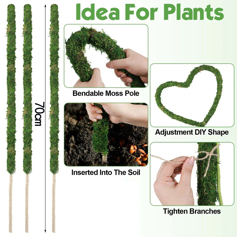 Carvallo MossPole Böjliga mossa stöd för växter | Handgjord klättringshjälp för Monstera & inomhusväxter | 45 × 3 cm