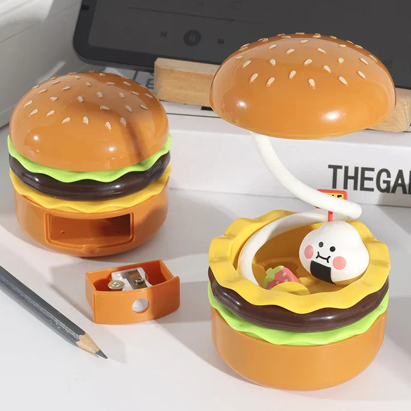 LumiGlow - LED Hamburger Nattlampa med Pennvässare, Kreativ Skrivbordslampa