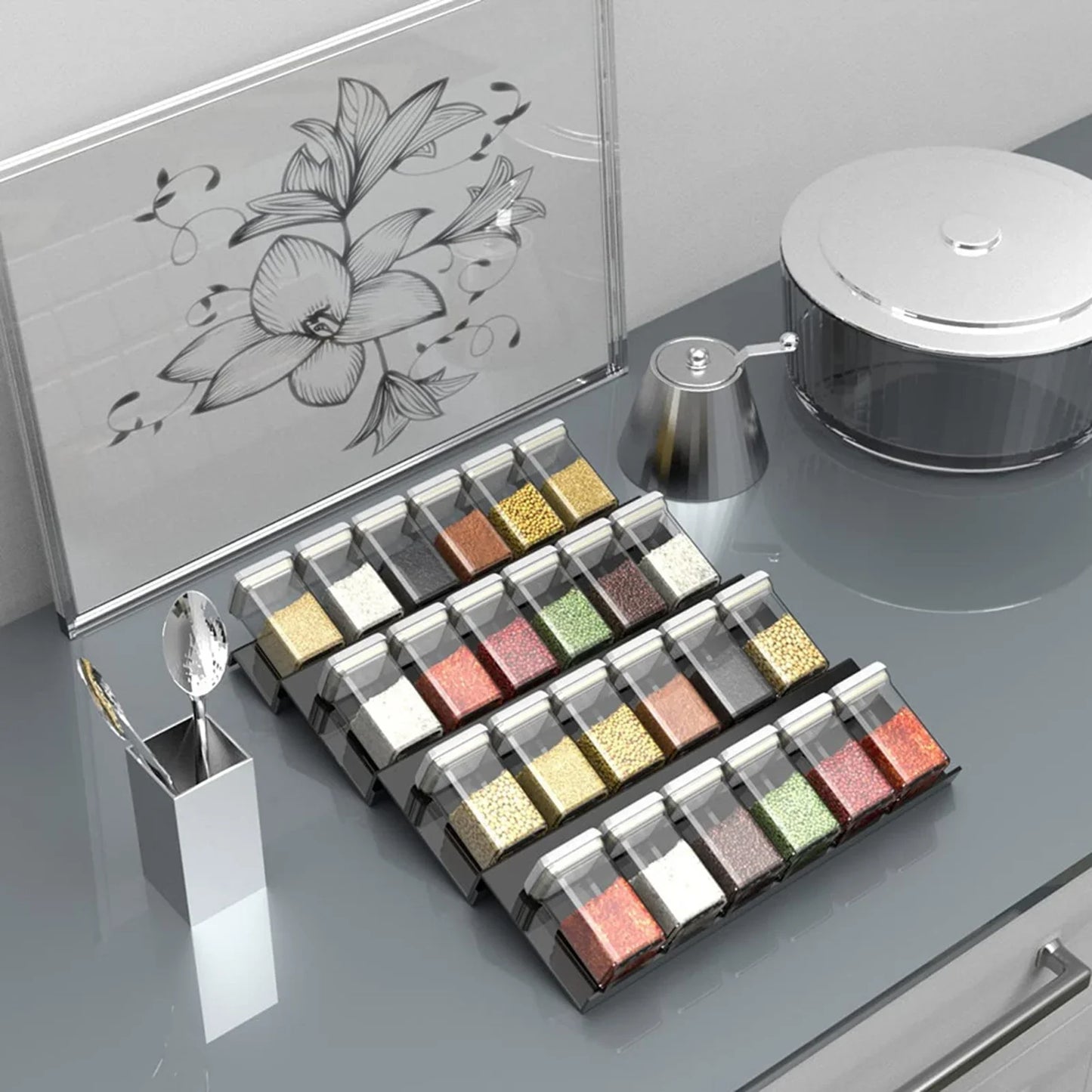 Carvallo SpiceView | Sned akrylhylla för bättre översikt | 4-delars set | 41,9 × 30 × 3,8 cm