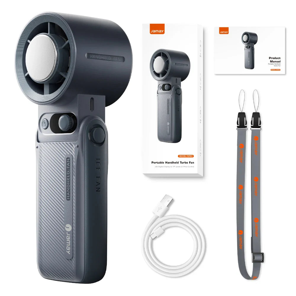 Carvallo 3-i-1 Bärbar Fläkt F5PRO | Hängande, Bord- & Handfläkt | 38000 mAh Batteri | LED-display & Omedelbar kylning