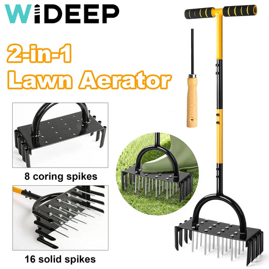 Carvallo AirCore Pro 2-i-1 Handgräsmatta-luftare av stål | Med 16 spikar & 8 jordkärnor | För trädgård, gräsmatta & markvård