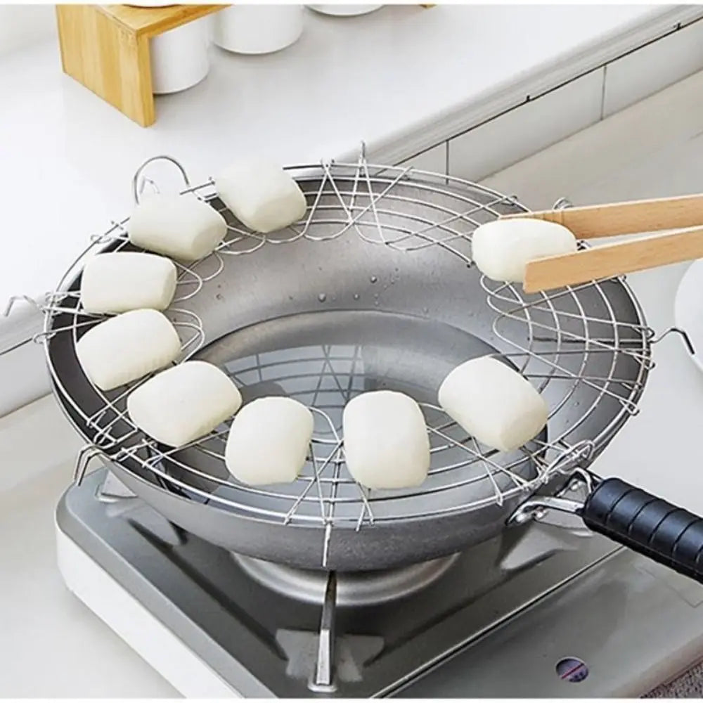 Carvallo OilGuard | Fällbart rostfritt stål avrunnen droppställning | Halvrund & med säkerhetskant | För pannor 32–38 cm