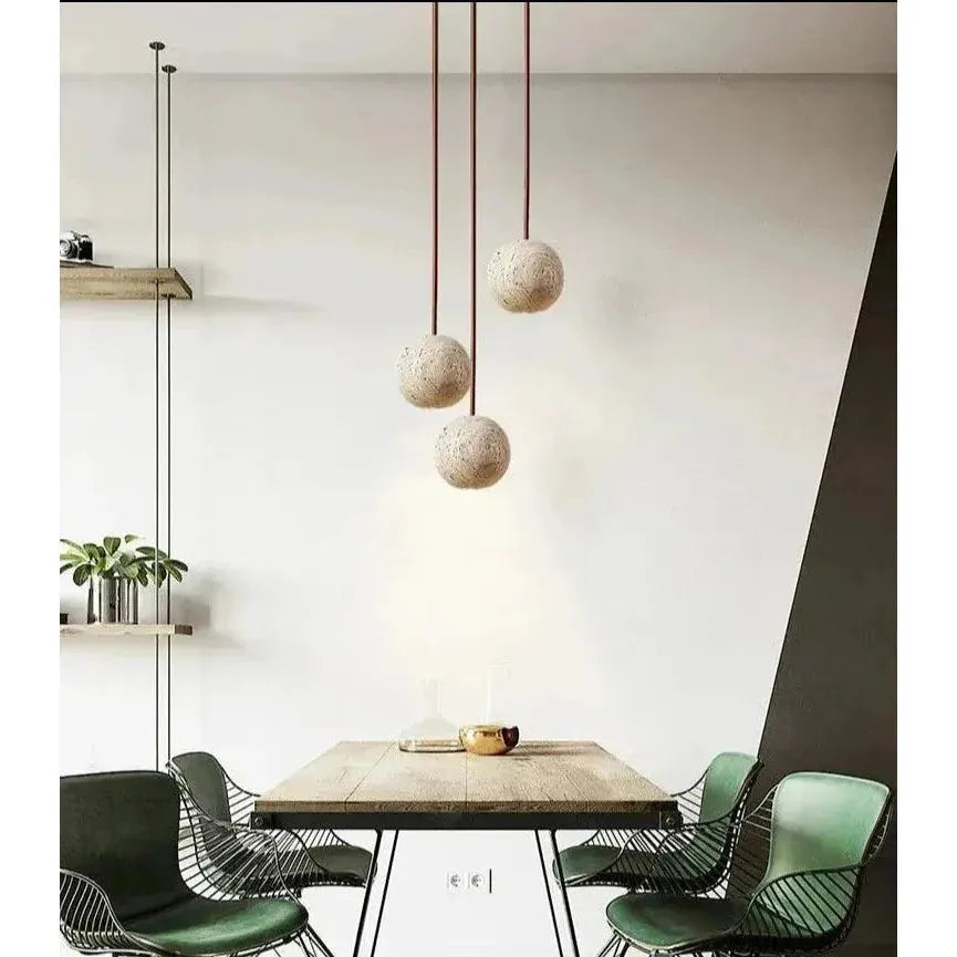 Hänglampa av travertin – Minimalistisk rund LED-hänglampa i Wabi-Sabi-stil