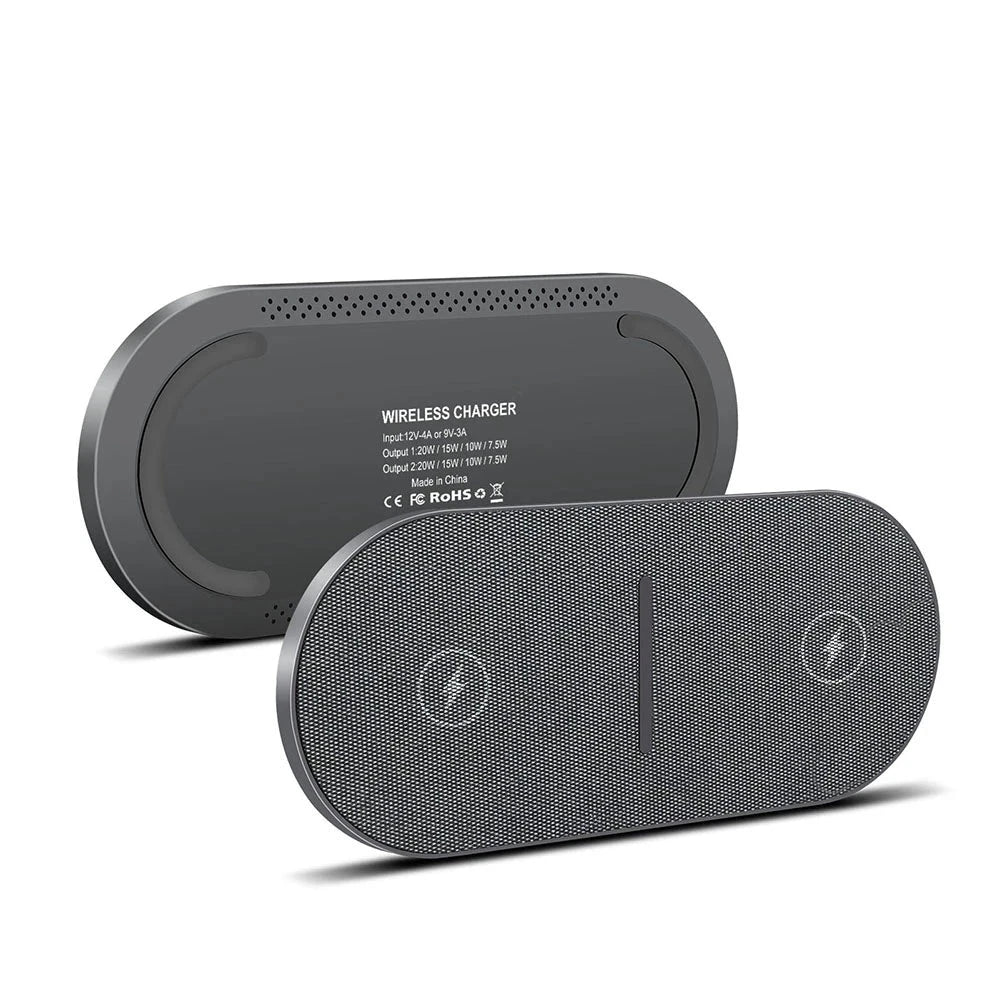 PowerEase - Dubbelt trådlöst laddningsstation med snabbladdningsfunktion för telefoner och hörlurar