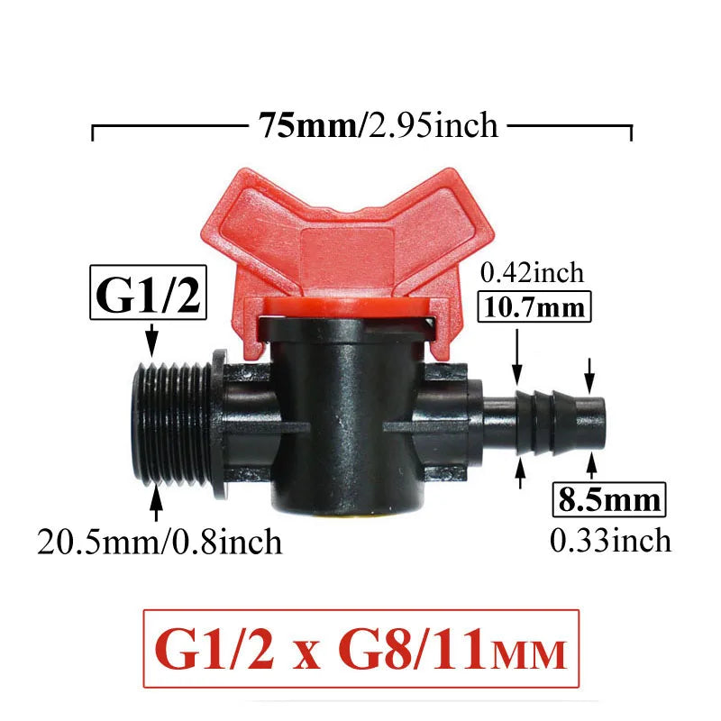 Carvallo FlowTura ConnectPro | Mini-kula ventil med slanganslutning och gänga | För trädgård, PE-slang och droppbevattning