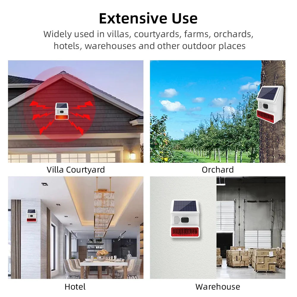 Carvallo-Utomhögtalare Securon 433S | 433 MHz Trådlös larmmodul med ljud & ljus | För GSM/WiFi larm system | Soldriven & väderbeständig