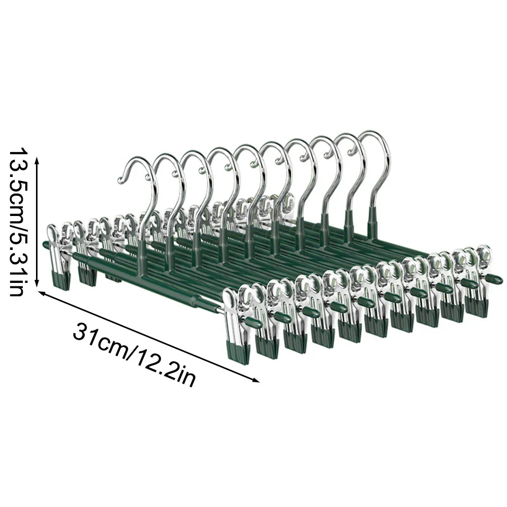 Carvallo rostfria stångklädhängare med klämmor | Justerbar & halkfri | För kjolar, byxor & underkläder | Platsbesparande & sömlös