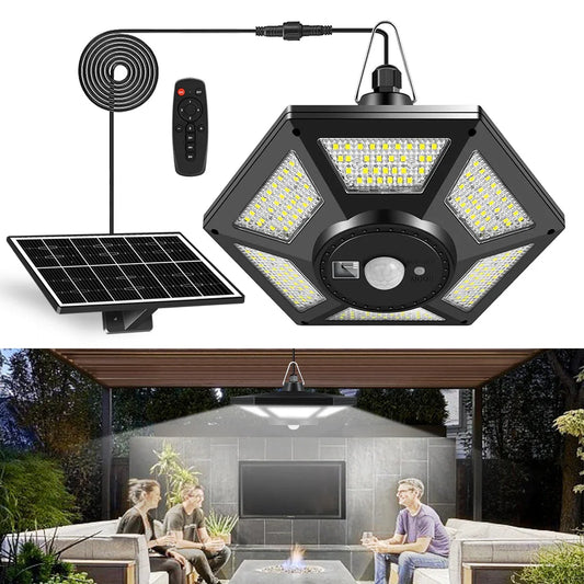 Carvallo LuminoDrop Solhängande lampa med 180 LED & fjärrkontroll | Rörelsesensor & 5 lägen | För terrass, garage & ladugård