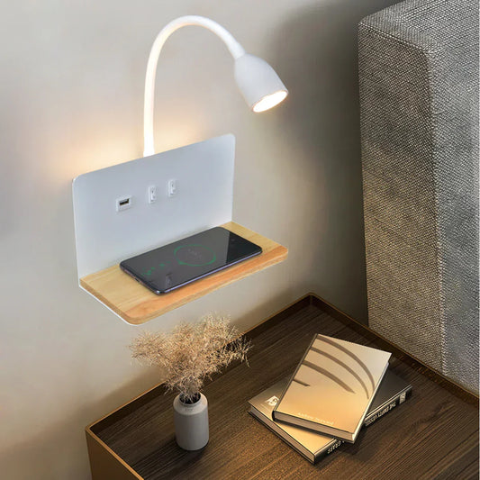 BrightShelf - LED Vägglampa med USB-port och Hylla
