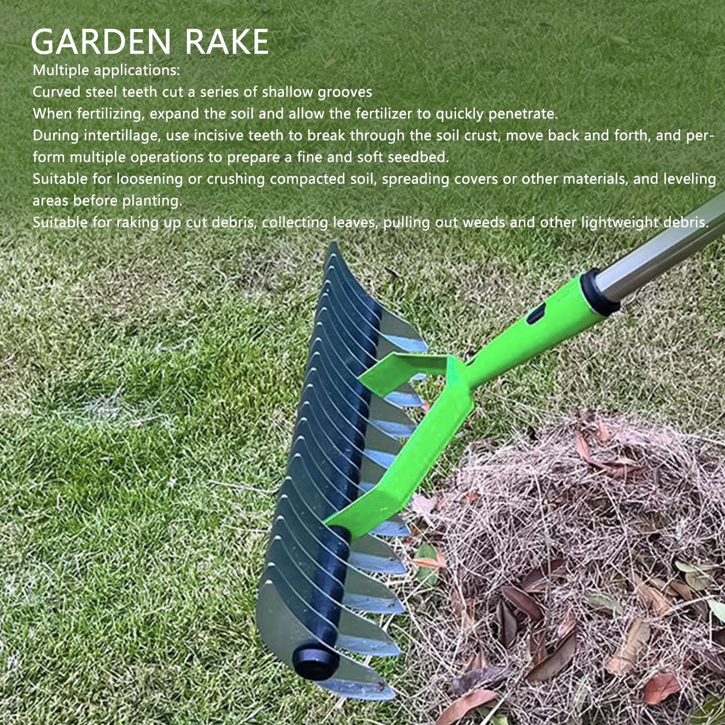 Carvallo Rechenkopf | Gräsvertikaler i rostfritt stål | Böjda tänder | För mossa, löv & jordvård