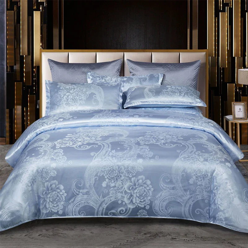 Wostar Satijn Rayon Jacquard Påslakan 220x240 Sommarluxus Dubbelsäng Duntäcke Sängkläder Set