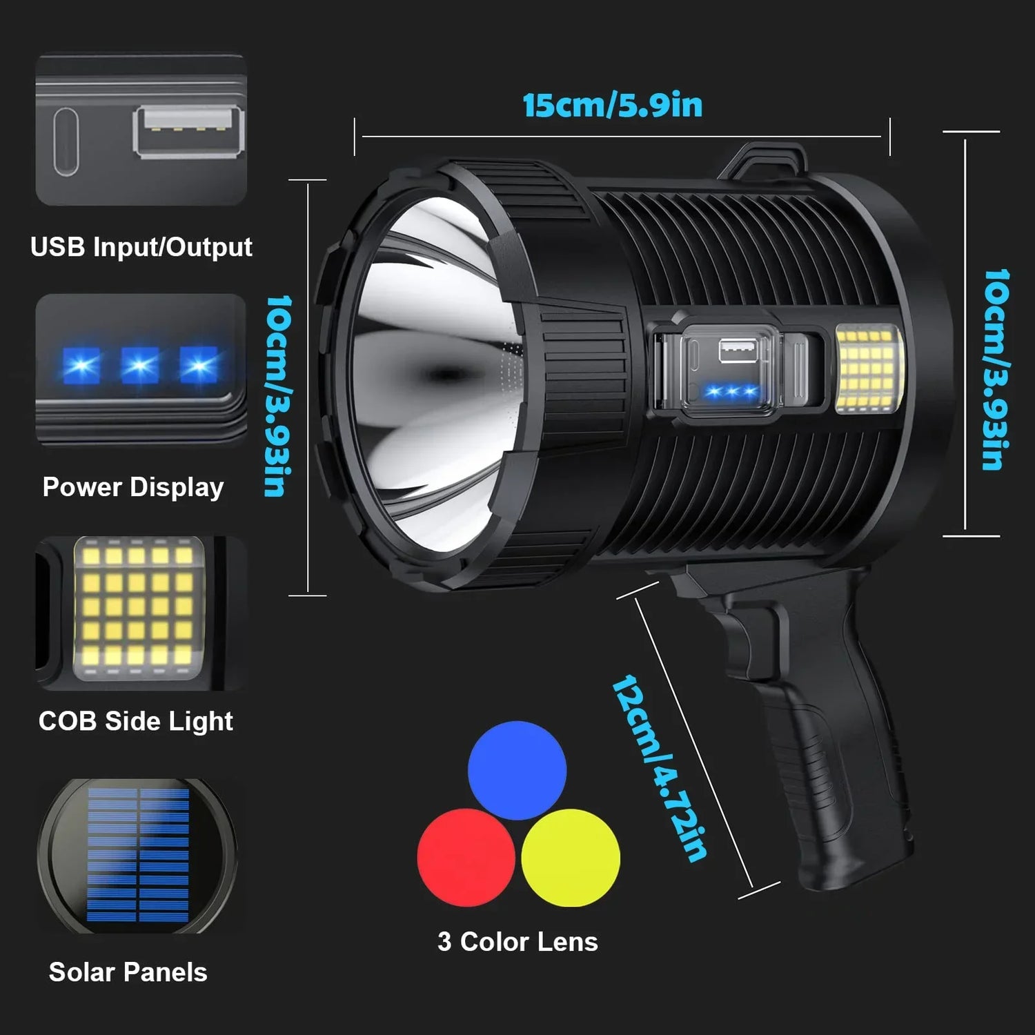 Carvallo LuminexPro 900K | 900.000 Lumen | 10000 mAh Batteri | Sol &amp; USB Laddningsfunktion | IPX5 Vattentålig