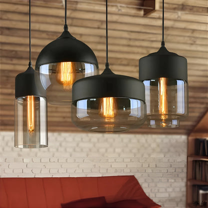 Geometrisk Glas-Pendellampa – Svart &amp; Bärnsten | Stilren Belysning