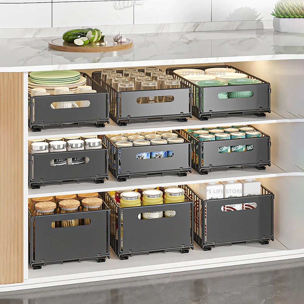 Carvallo Utdragbar köks hylla med låda | Metall-organisatör för kryddor & rengöringsmedel | Inga borrningar behövs