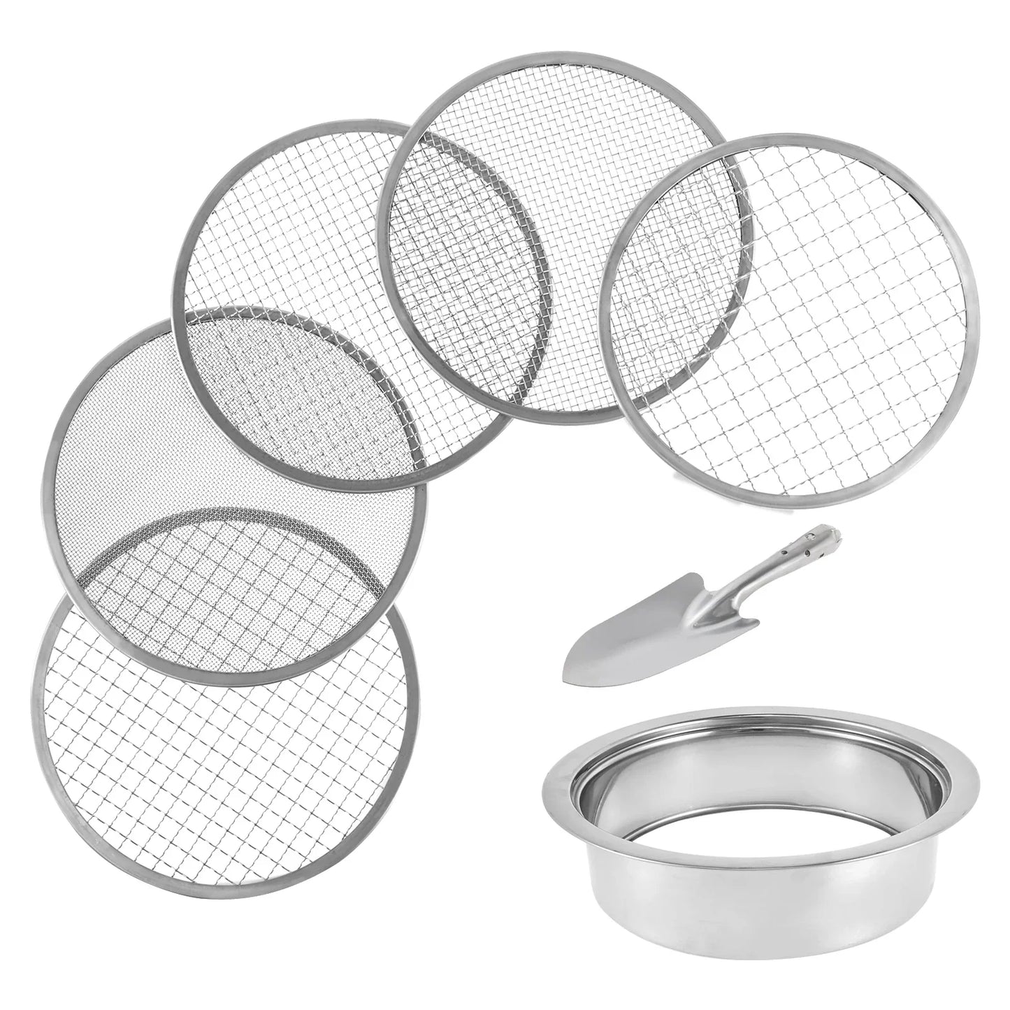 Carvallo Profi Bottenmask Set | 5 Silikonsatser i rostfritt stål | För jord, kompost & grus | Inkl. Handspade