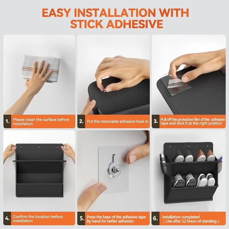 Carvallo Hängande Skohängare med Klisterremsa | Djupa Hyllor & Rostfritt Stålram | Platsbesparande Förvaring för Dörr, Camper & Skåp – 46,5×42,9×16,5 cm