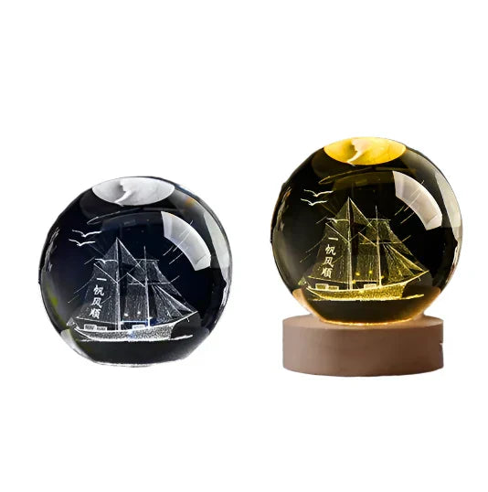 LumiCrystal - 3D LED Nattljus med Stjärnprojektor och Träbas