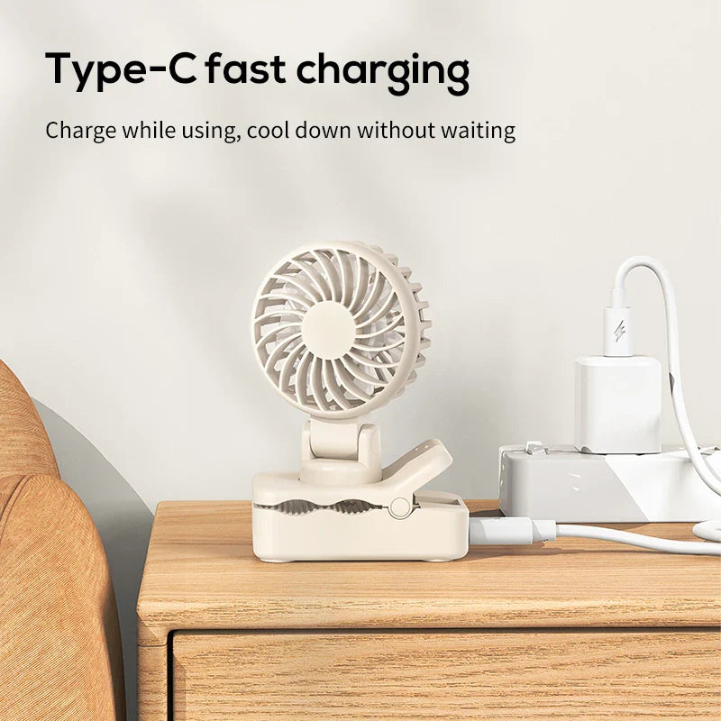 Carvallo Mini-Fläkt | Bärbar &amp; Justerbar | 3 Steg | 1200 mAh Batteri | För Resor, Kontor &amp; Utomhus