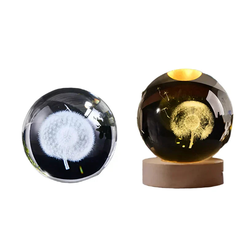 LumiCrystal - 3D LED Nattljus med Stjärnprojektor och Träbas