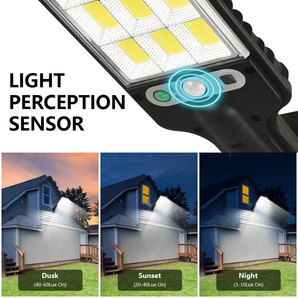 Carvallo MotionBright Solarlampa med rörelsesensor | IP65 Vattentät | Med fjärrkontroll &amp; 3 ljuslägen | För trädgård, vägg &amp; uppfart