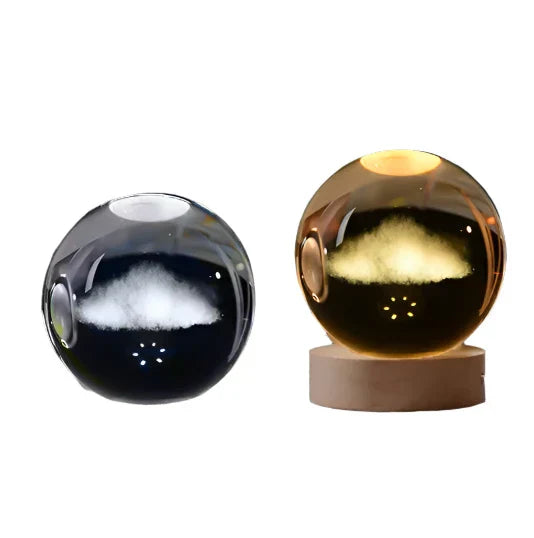 LumiCrystal - 3D LED Nattljus med Stjärnprojektor och Träbas